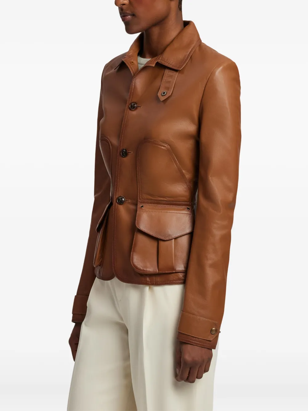 Ralph Lauren Collection Leren button-up jack Bruin