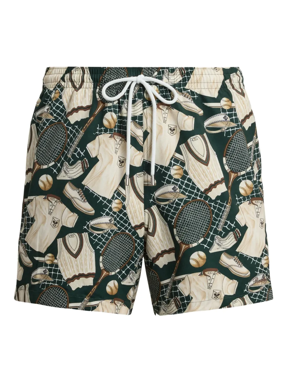 tennis-print drawstring swim shorts