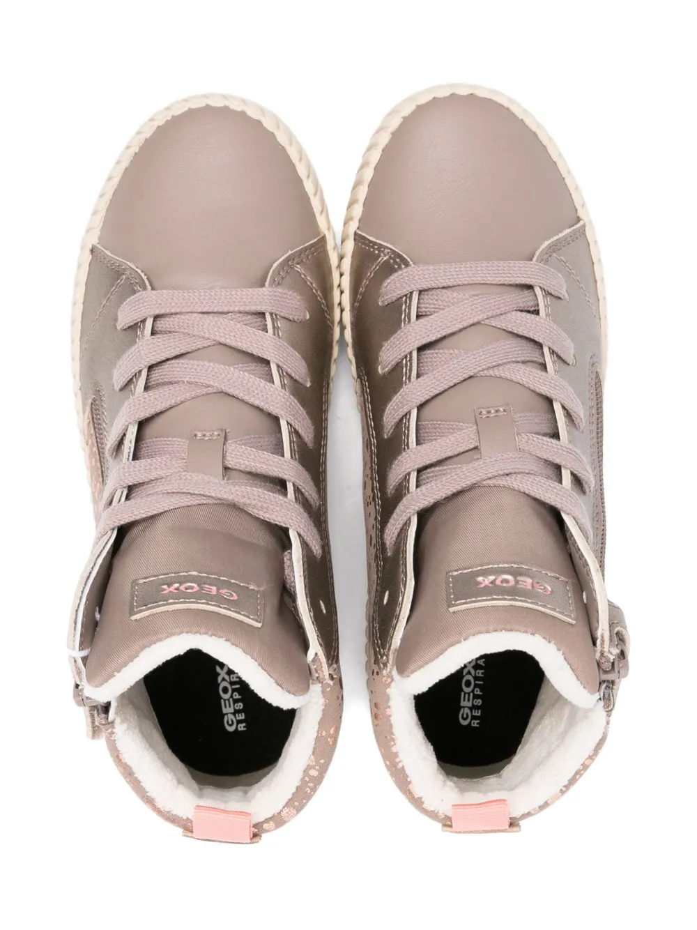 Geox Kids Mirrorless high-top sneakers met glitter en ritssluiting Beige