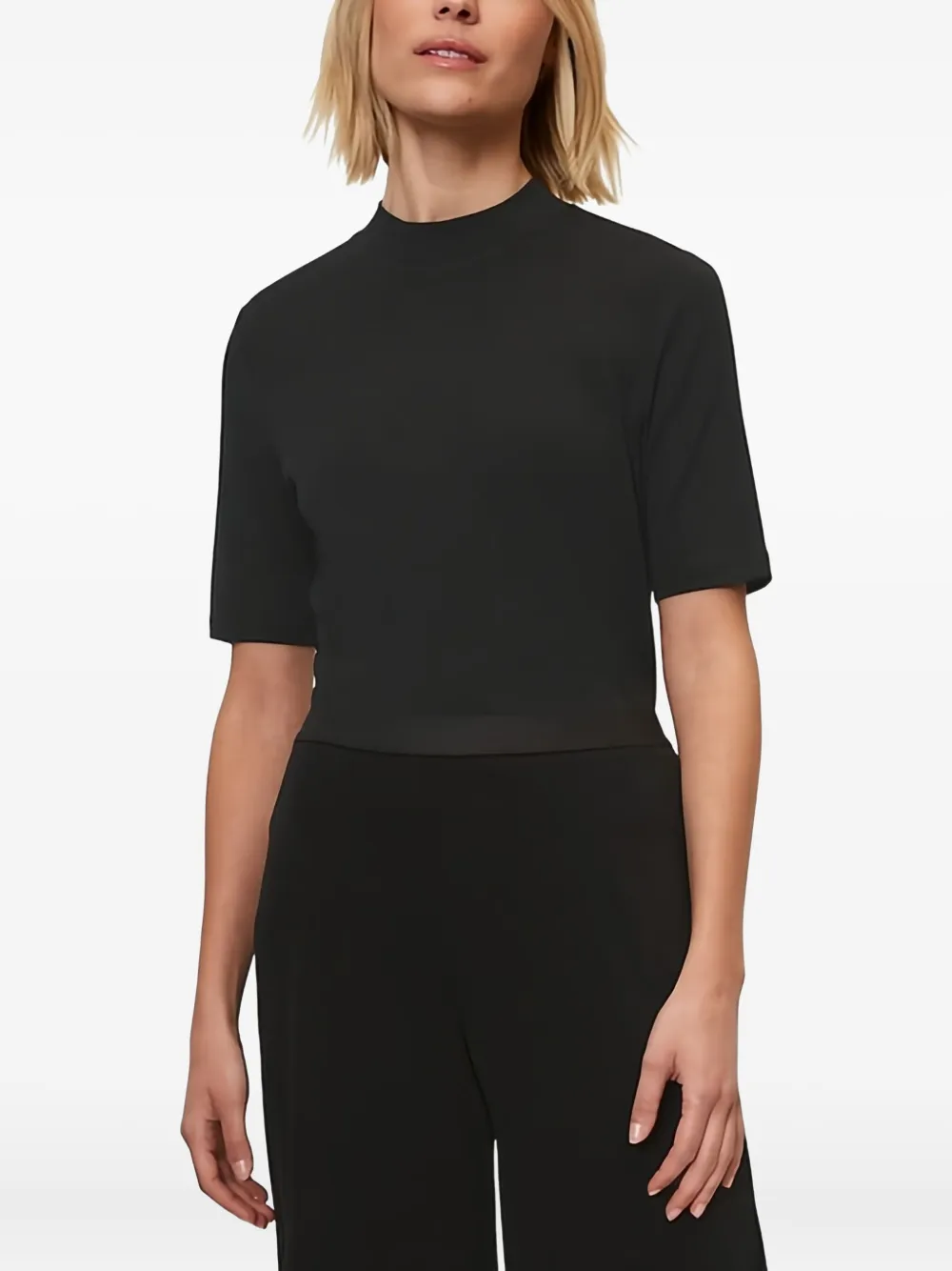 Marc O'Polo Top met hoge hals en korte mouwen Zwart