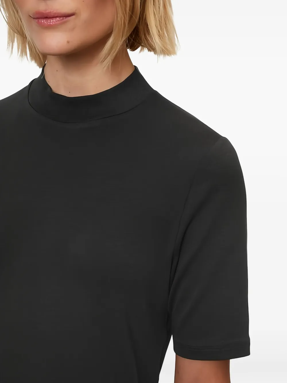 Marc O'Polo Top met hoge hals en korte mouwen Zwart