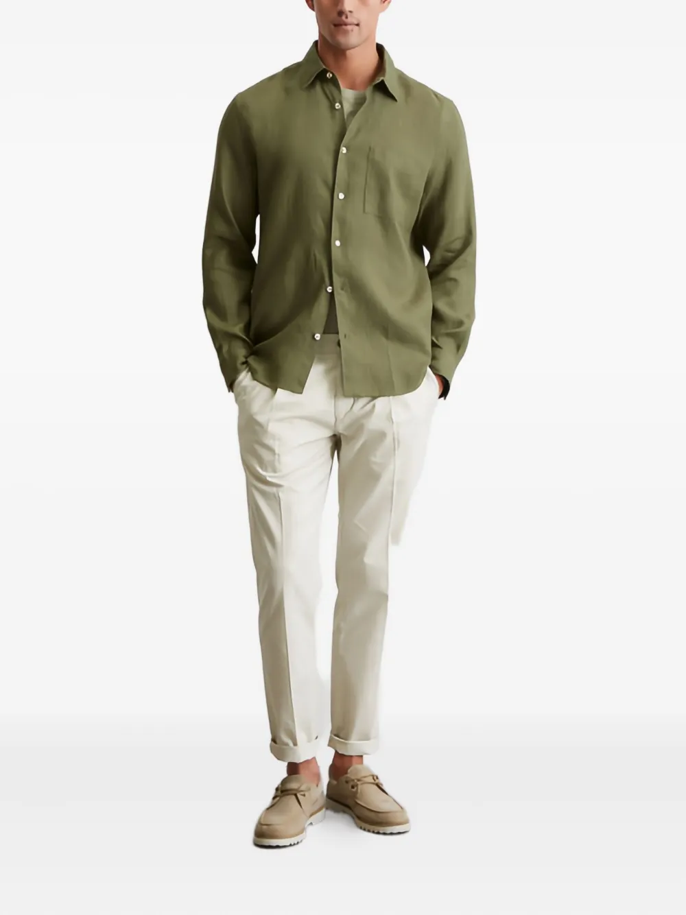 Marc O'Polo Button-up overhemd met borstzak Groen