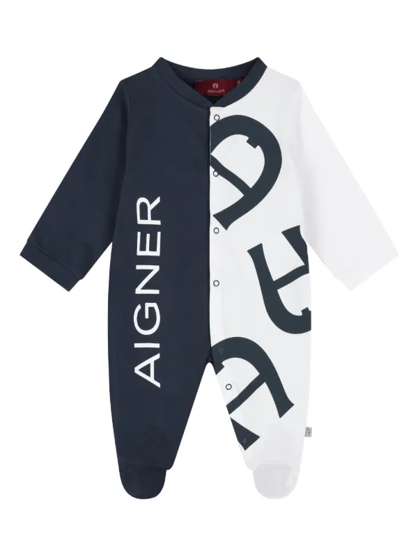 Aigner Kids colour-block logo-print Babygrow Blue FARFETCH KW