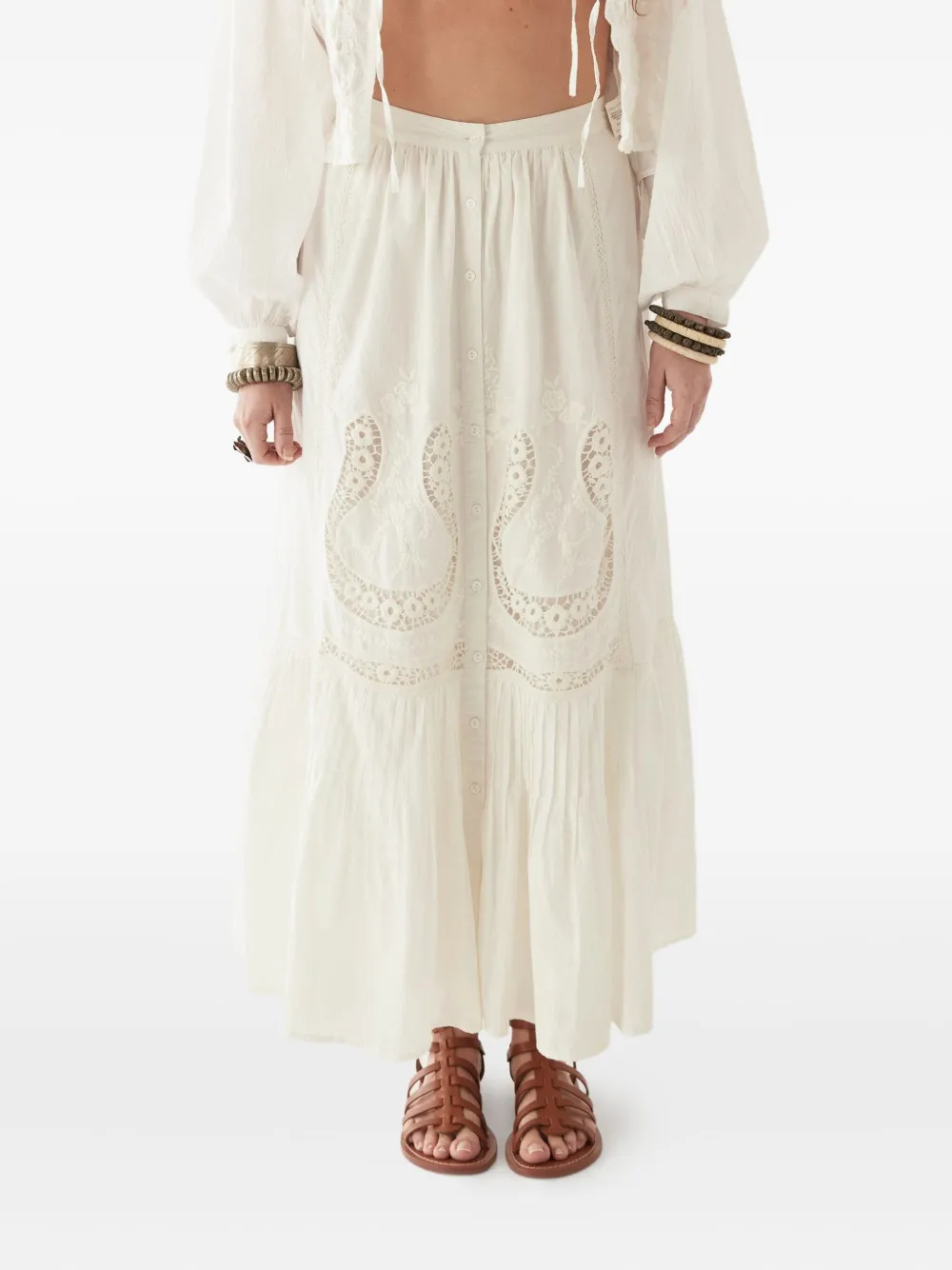 MAISON HOTEL embroidered tiered midi skirt - ホワイト MAISON HOTEL embroidered tiered midi skirt - ホワイト