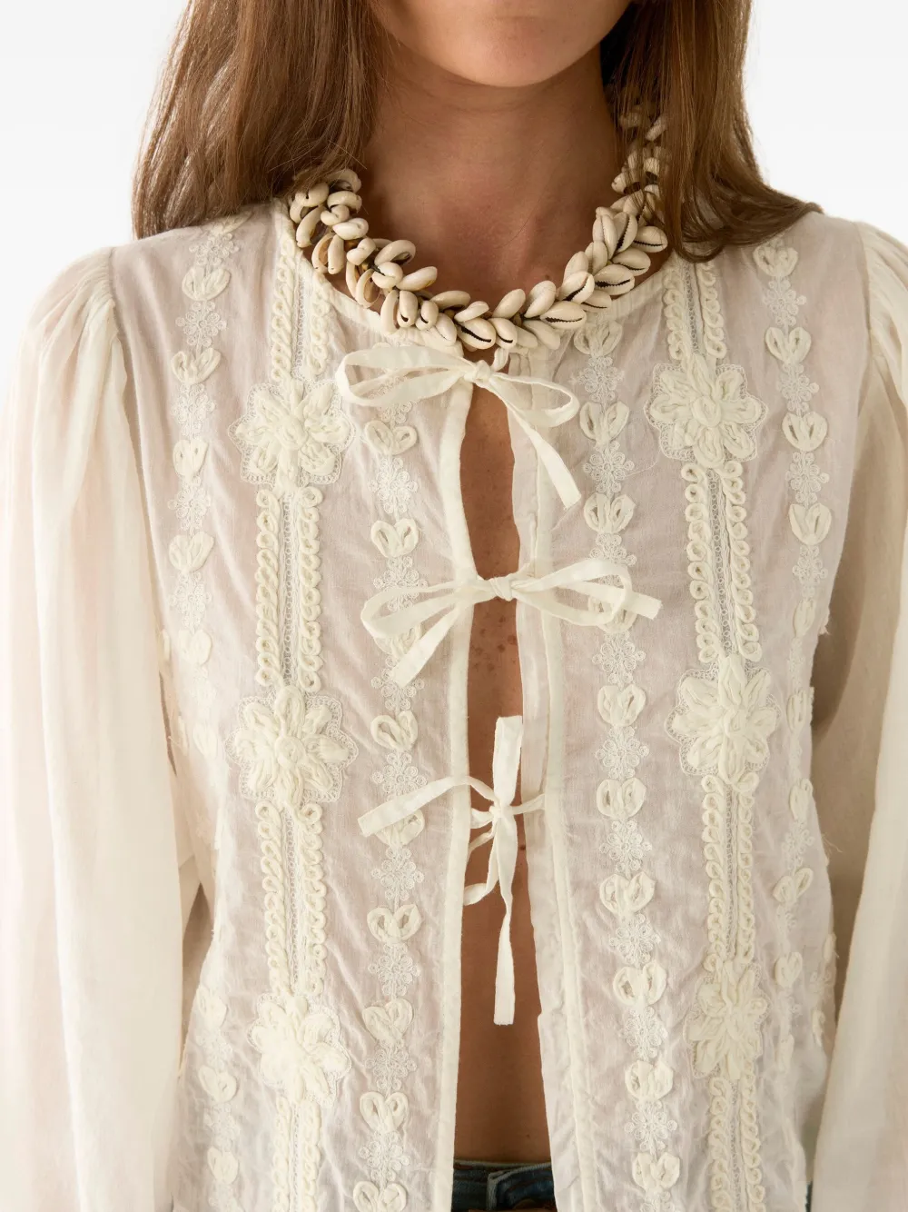 MAISON HOTEL embroidered balloon-sleeve blouse Wit