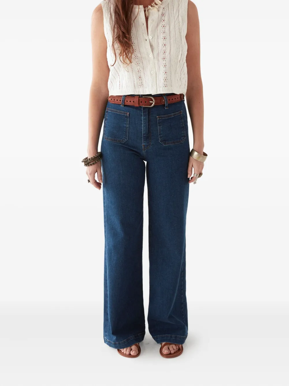 MAISON HOTEL patch-pocket flared trousers Blauw
