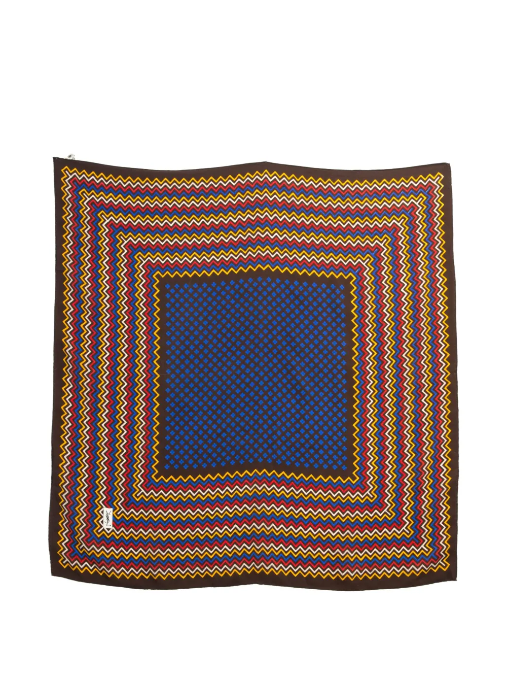 Saint Laurent Pre-Owned 1980s zigzag-print silk scarf | marron | Image 1