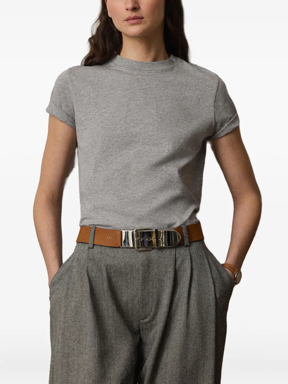 Ralph Lauren Collection T-shirt met hoge hals en korte mouwen Grijs