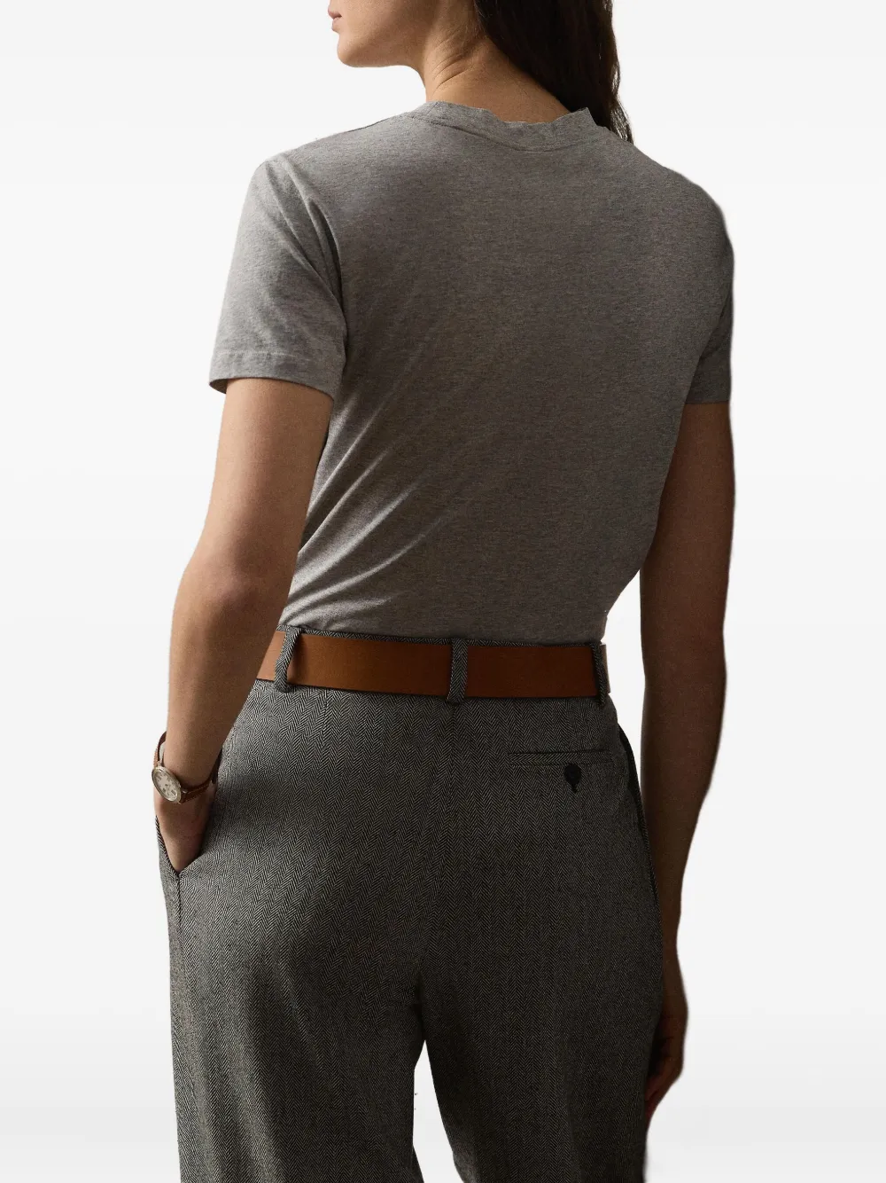 Ralph Lauren Collection T-shirt met hoge hals en korte mouwen Grijs