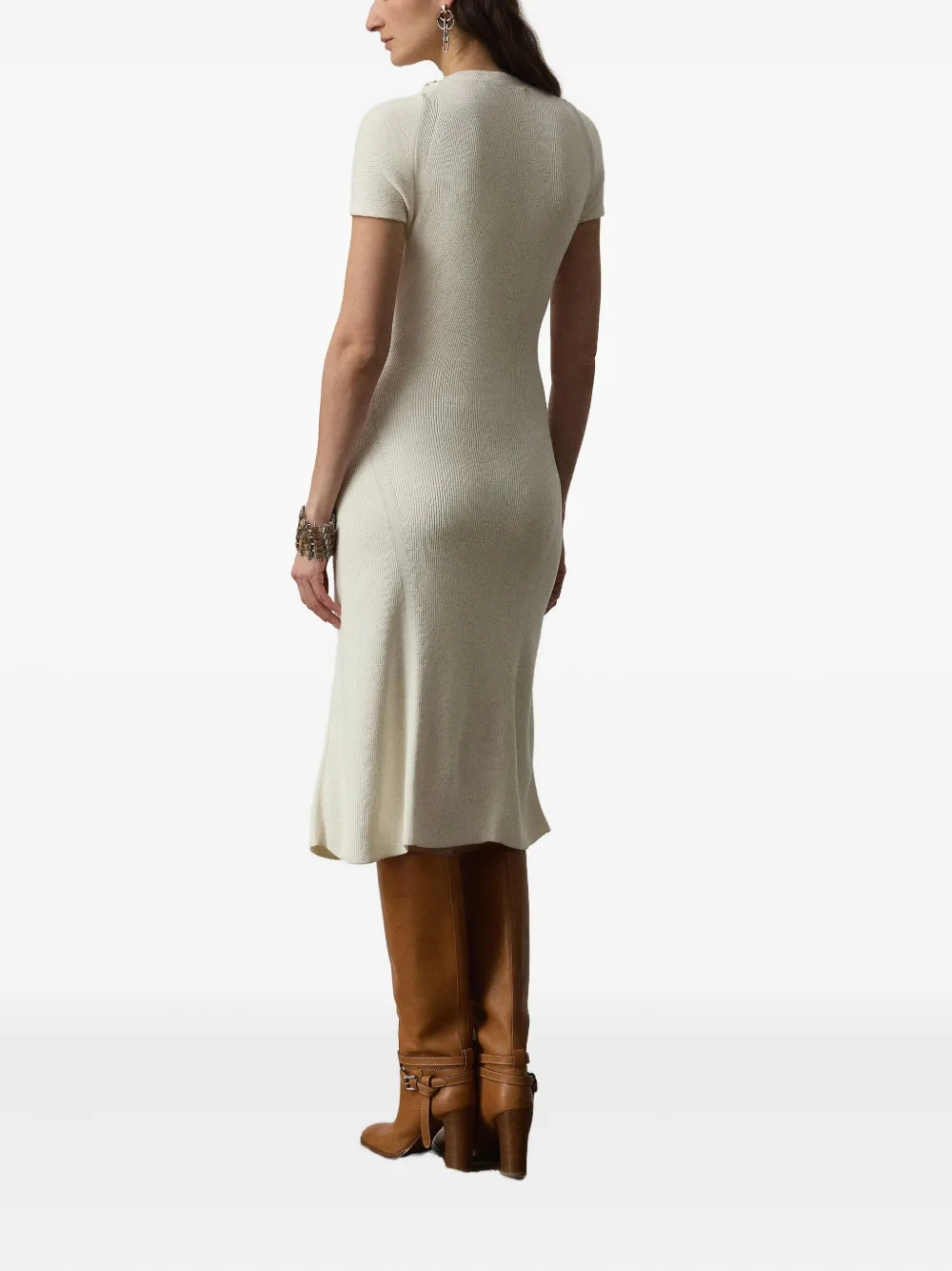Ralph Lauren Collection Geribbelde jurk met korte mouwen Wit