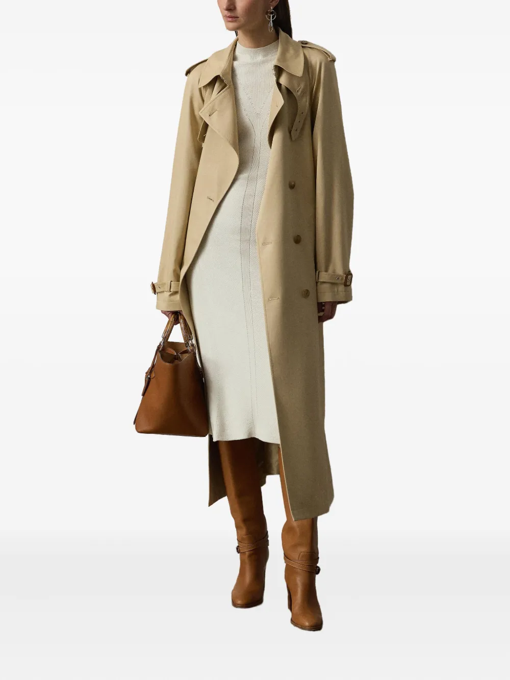 Ralph Lauren Collection Geribbelde jurk met korte mouwen Wit