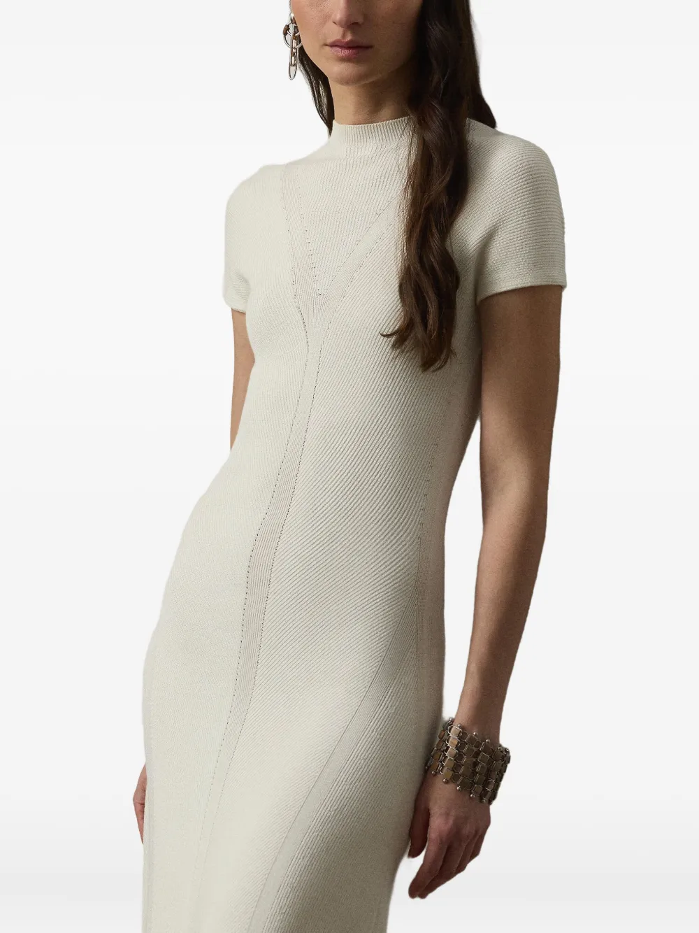 Ralph Lauren Collection Geribbelde jurk met korte mouwen Wit