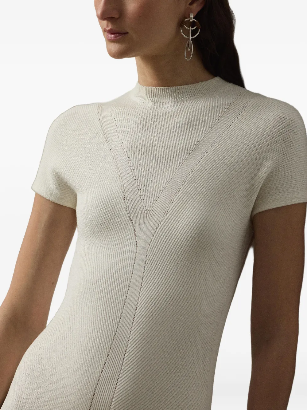 Ralph Lauren Collection Geribbelde jurk met korte mouwen Wit