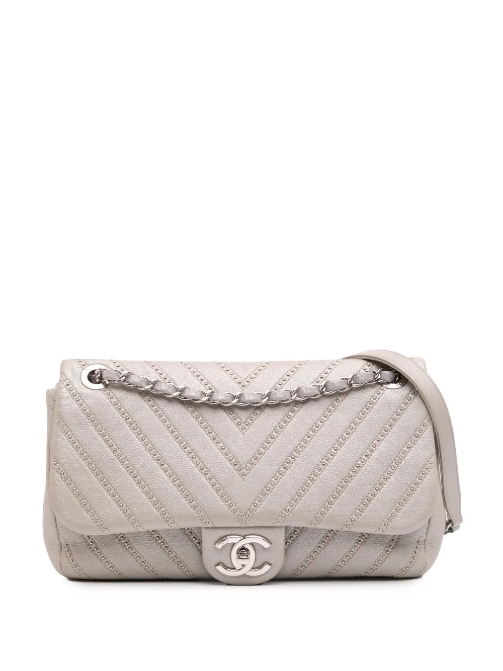 CHANEL Pre-Owned 2017-2018 Medium Chevron Calfskin Stud Wars Flap crossbody bag | Silver | Image 1