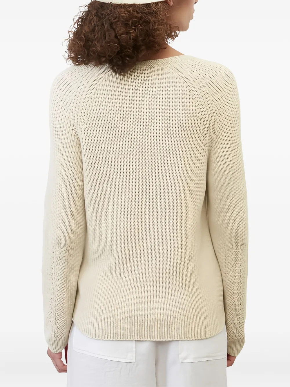 Marc O'Polo Geribbelde sweater met V-hals Beige