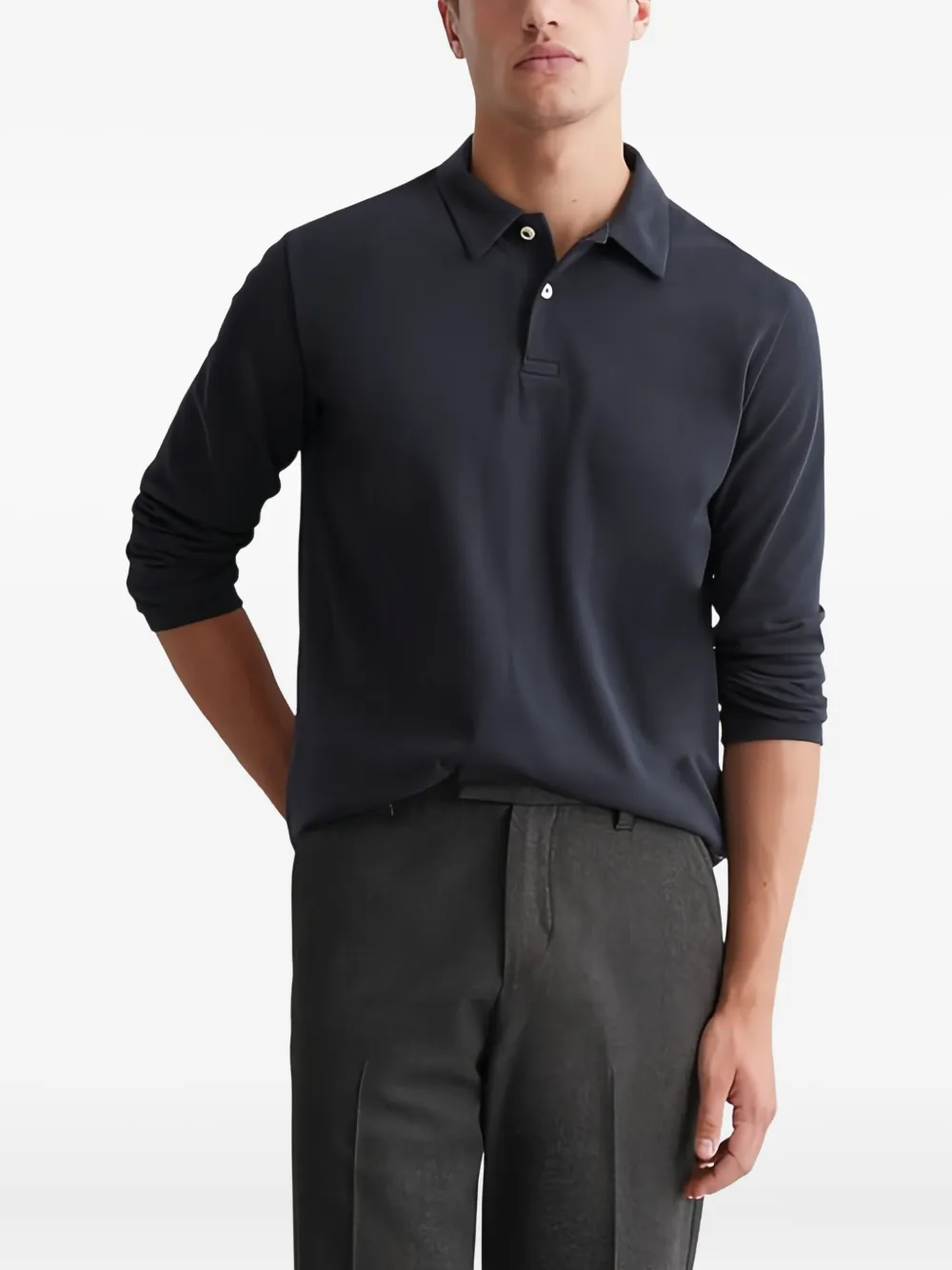 Marc O'Polo Poloshirt met lange mouwen - Zwart