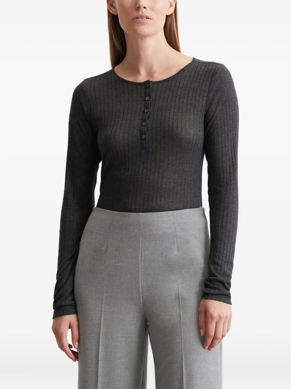 Marc O'polo Ribbed Long-sleeve Top In Gray