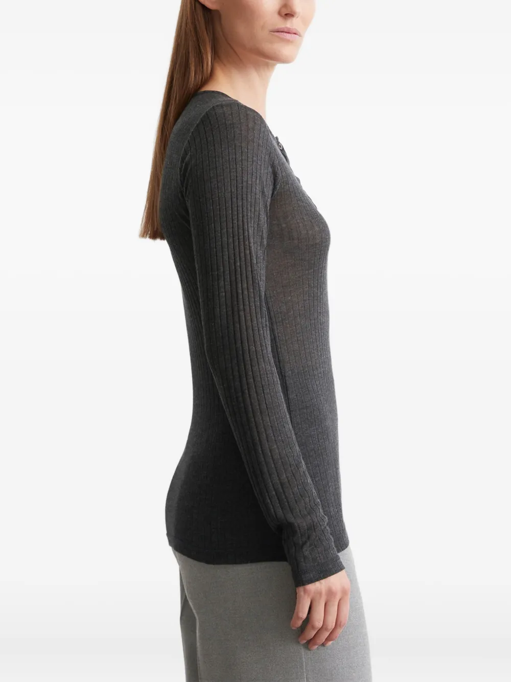 Marc O'polo Ribbed Long-sleeve Top In Gray