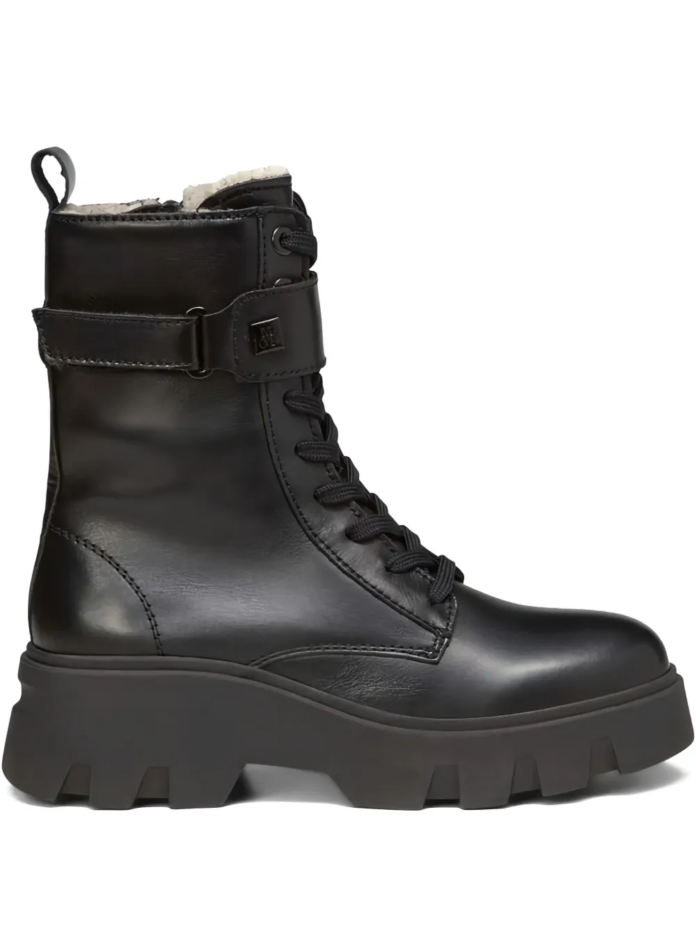 Marc O'Polo Liliam laarzen met chunky zool en veters Zwart