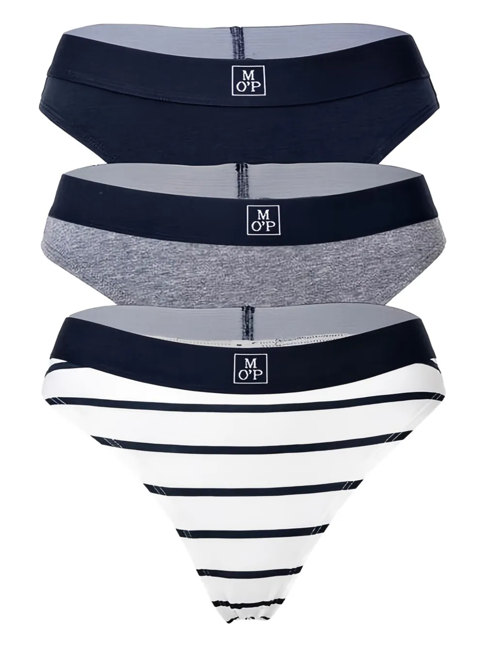 Marc O'Polo Set di 3 perizomi con banda logata - Blu