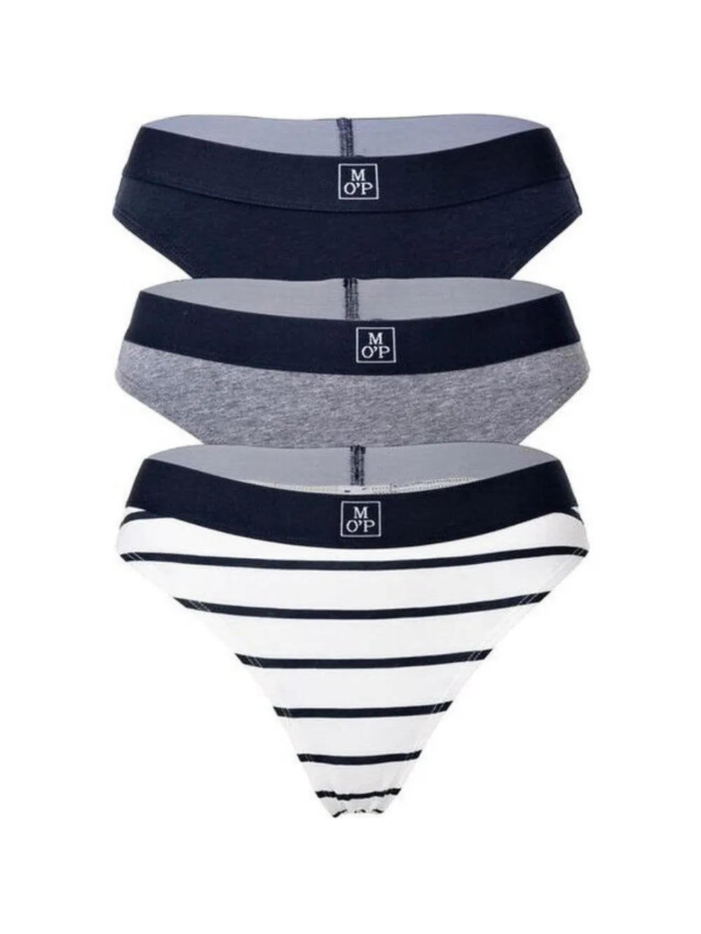 Marc O'Polo Set di 3 perizomi con banda logata - Blu