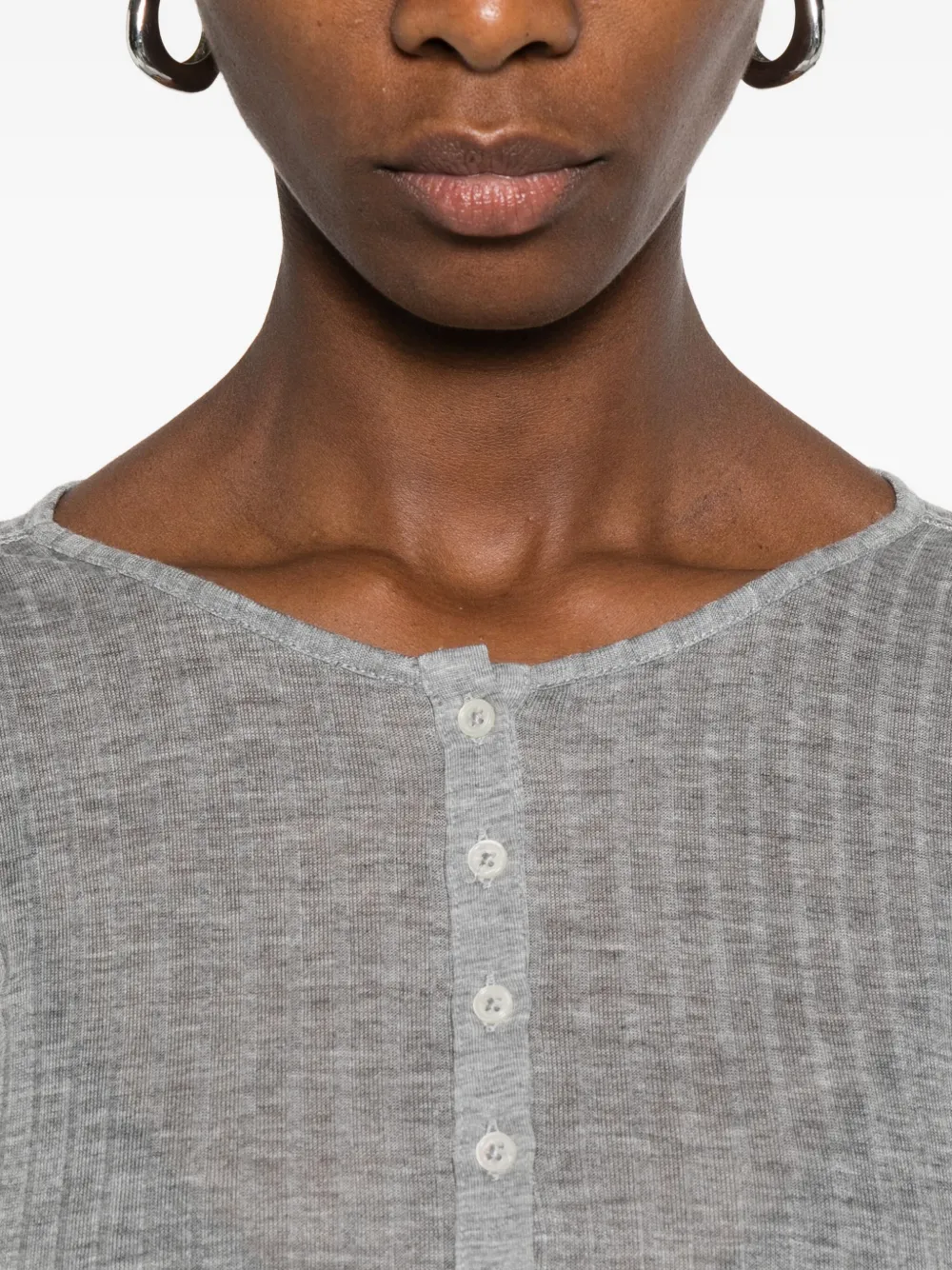 Marc O'polo Button-up Ribbed Henley Top In Gray