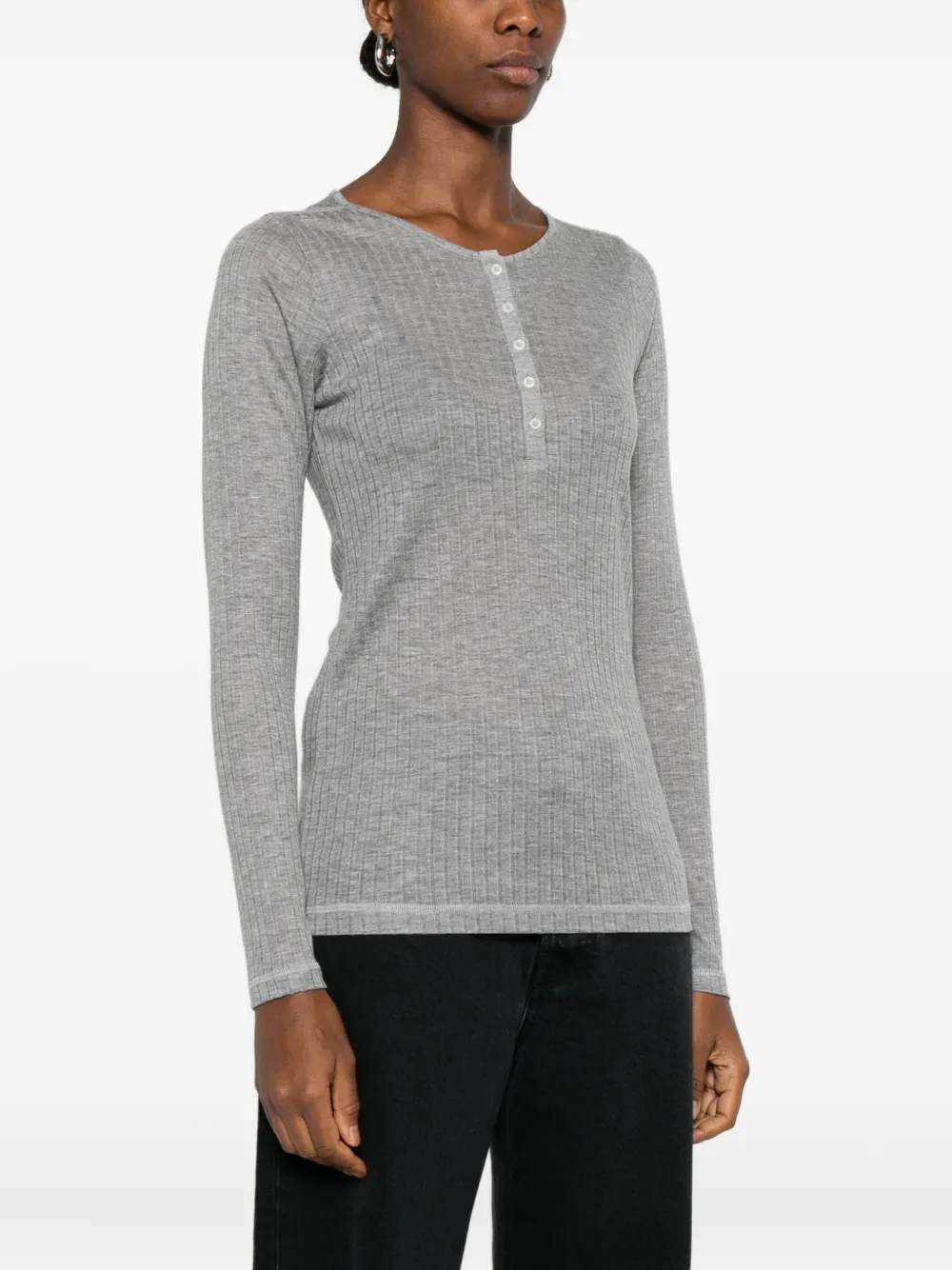 Marc O'polo Button-up Ribbed Henley Top In Gray