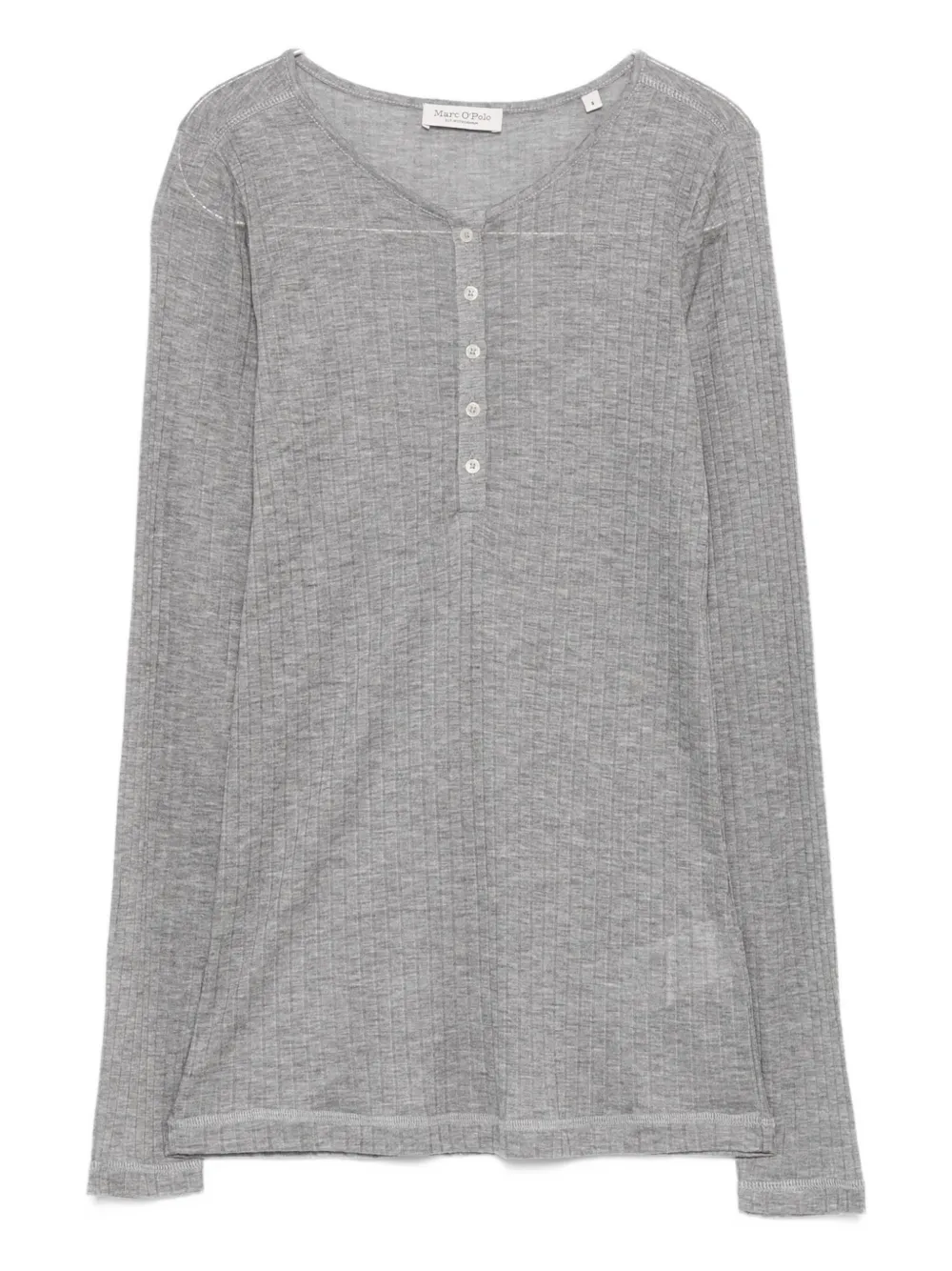 Marc O'polo Button-up Ribbed Henley Top In Gray