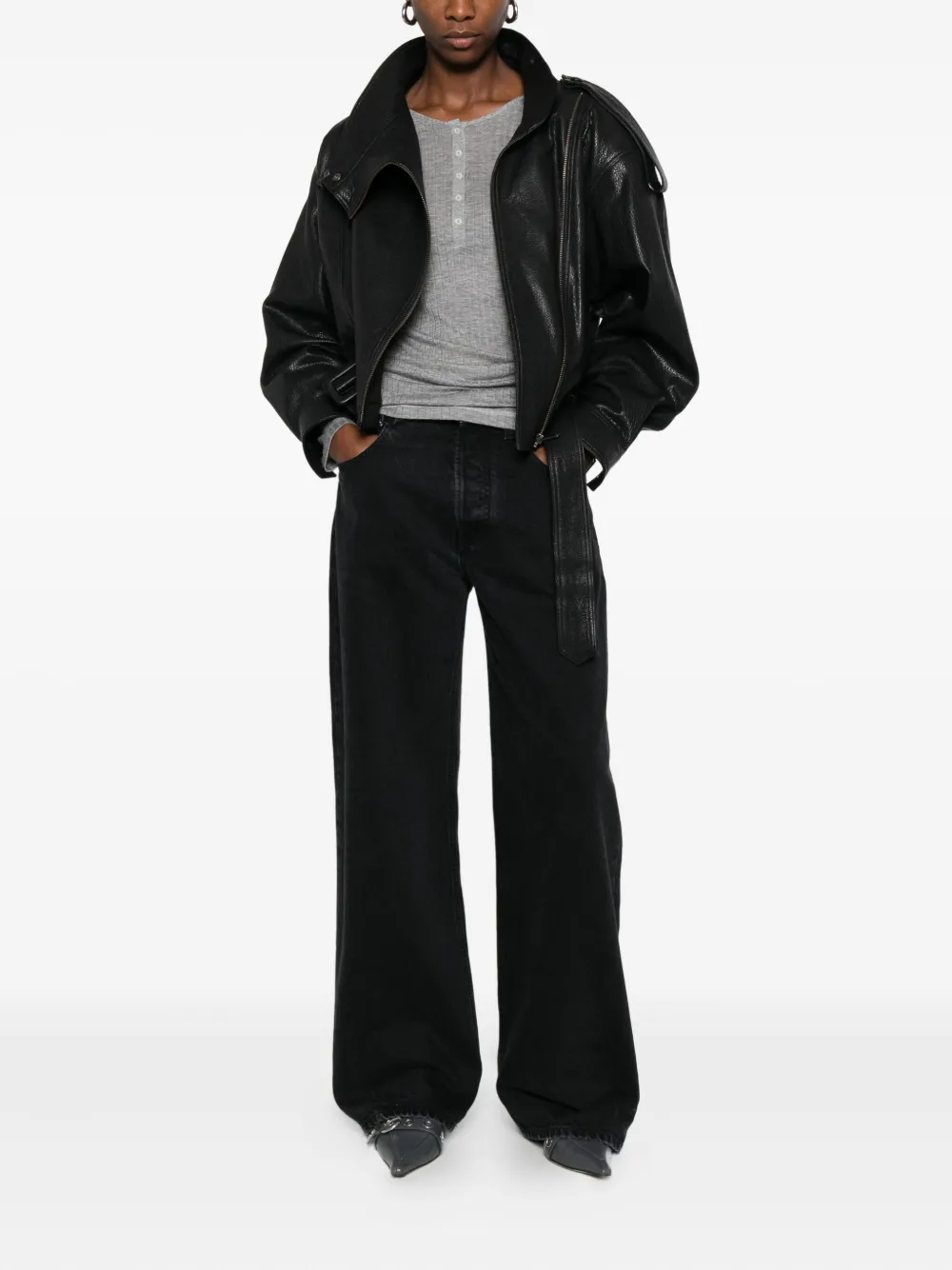 Marc O'polo Button-up Ribbed Henley Top In Gray