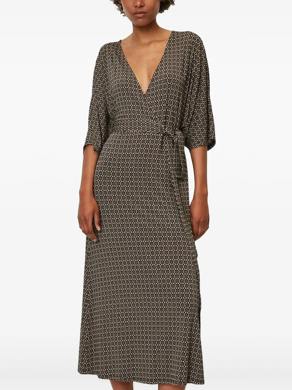 floral-print belted midi dress
