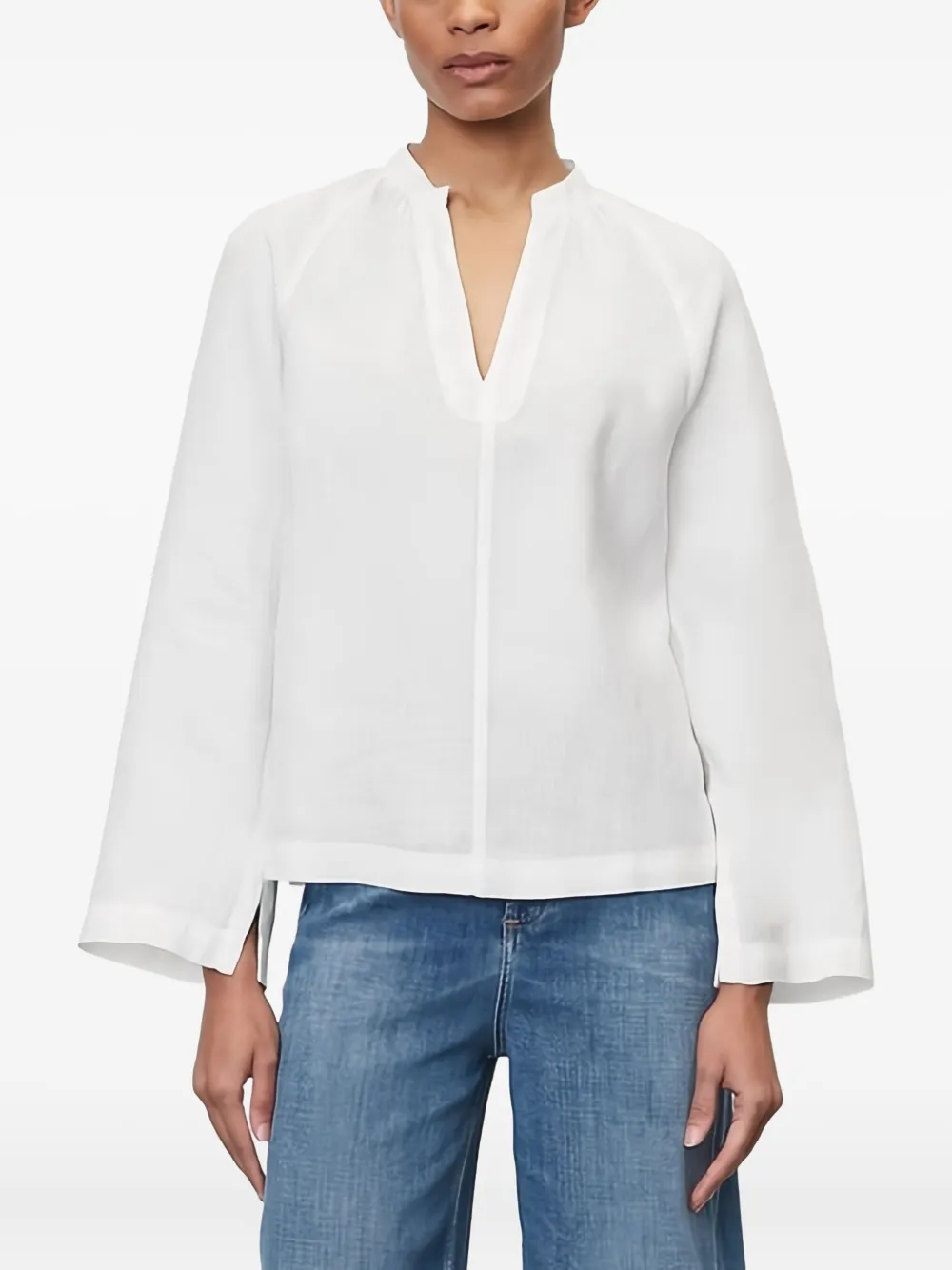 Marc O'Polo bell-sleeve V-neck blouse - Wit