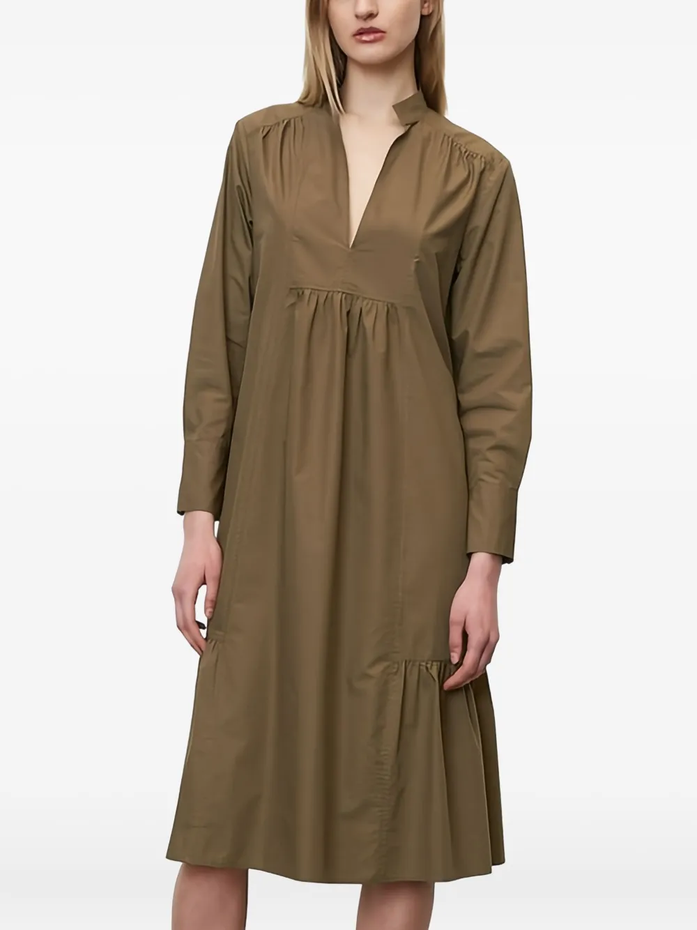 Marc O'Polo pleated long-sleeves midi dress - Bruin