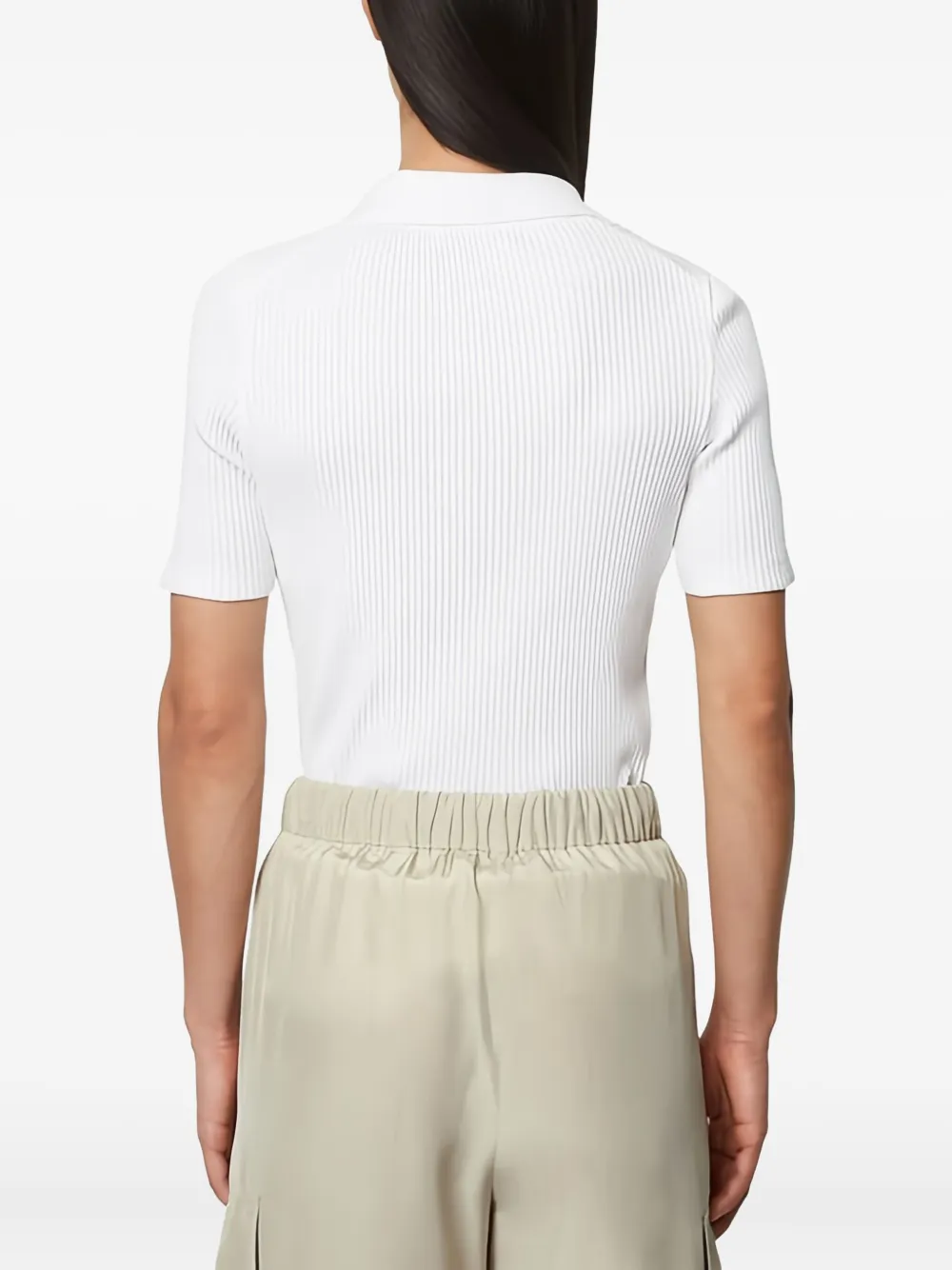 Marc O'Polo Geribbelde top met polokraag Wit