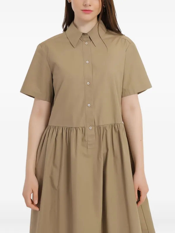 gathered waist shirt dress boohoo Women's Plus gathered waist detail skater shirt dress in Light Khaki | Size: 14