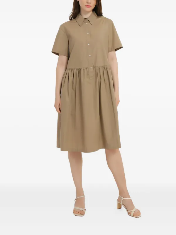 gathered waist shirt dress Women Rayon Twill Gathered Waist Shirt Dress  La Garonne