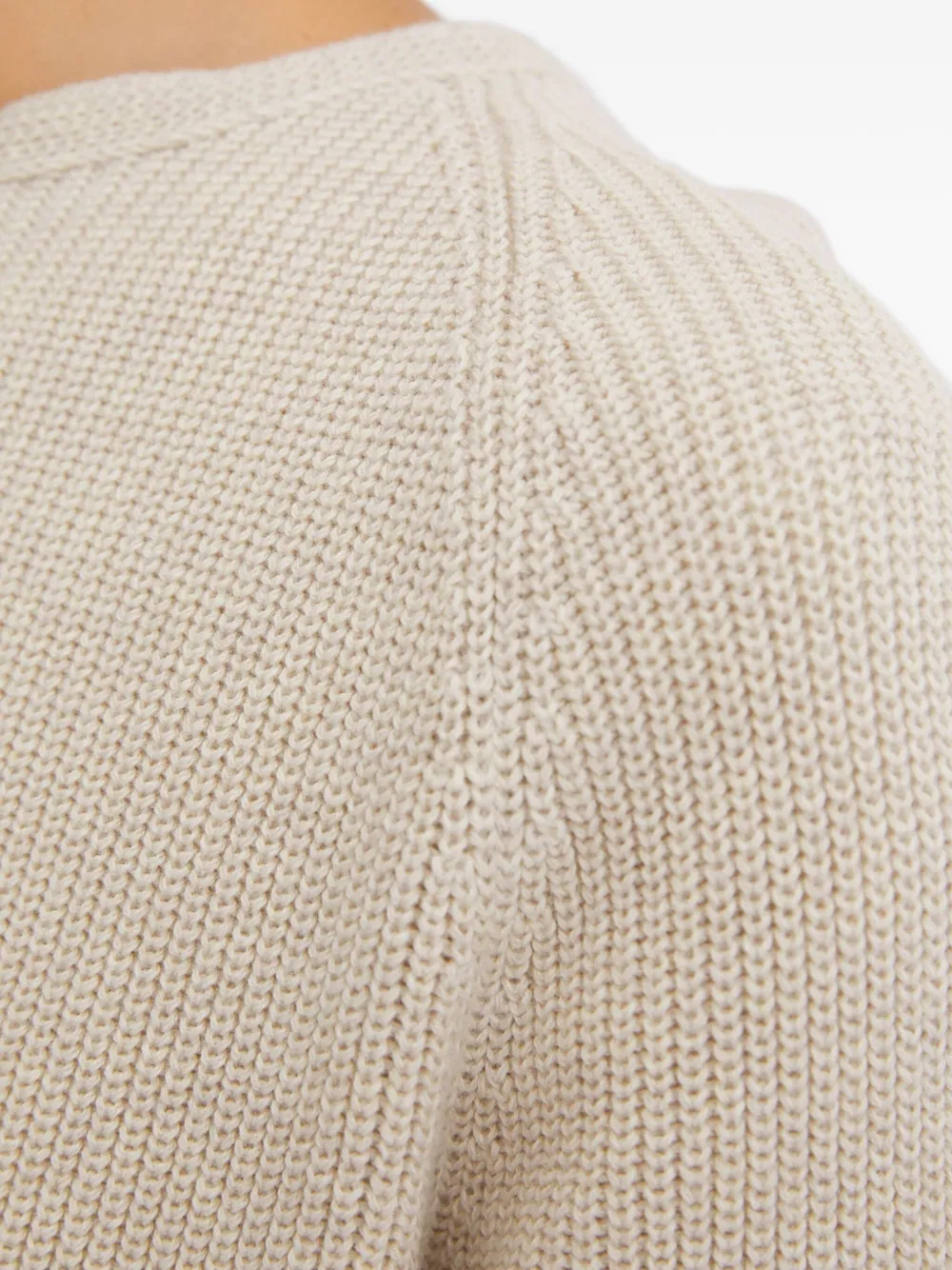 Marc O'Polo Trui met geribbelde ronde hals Beige