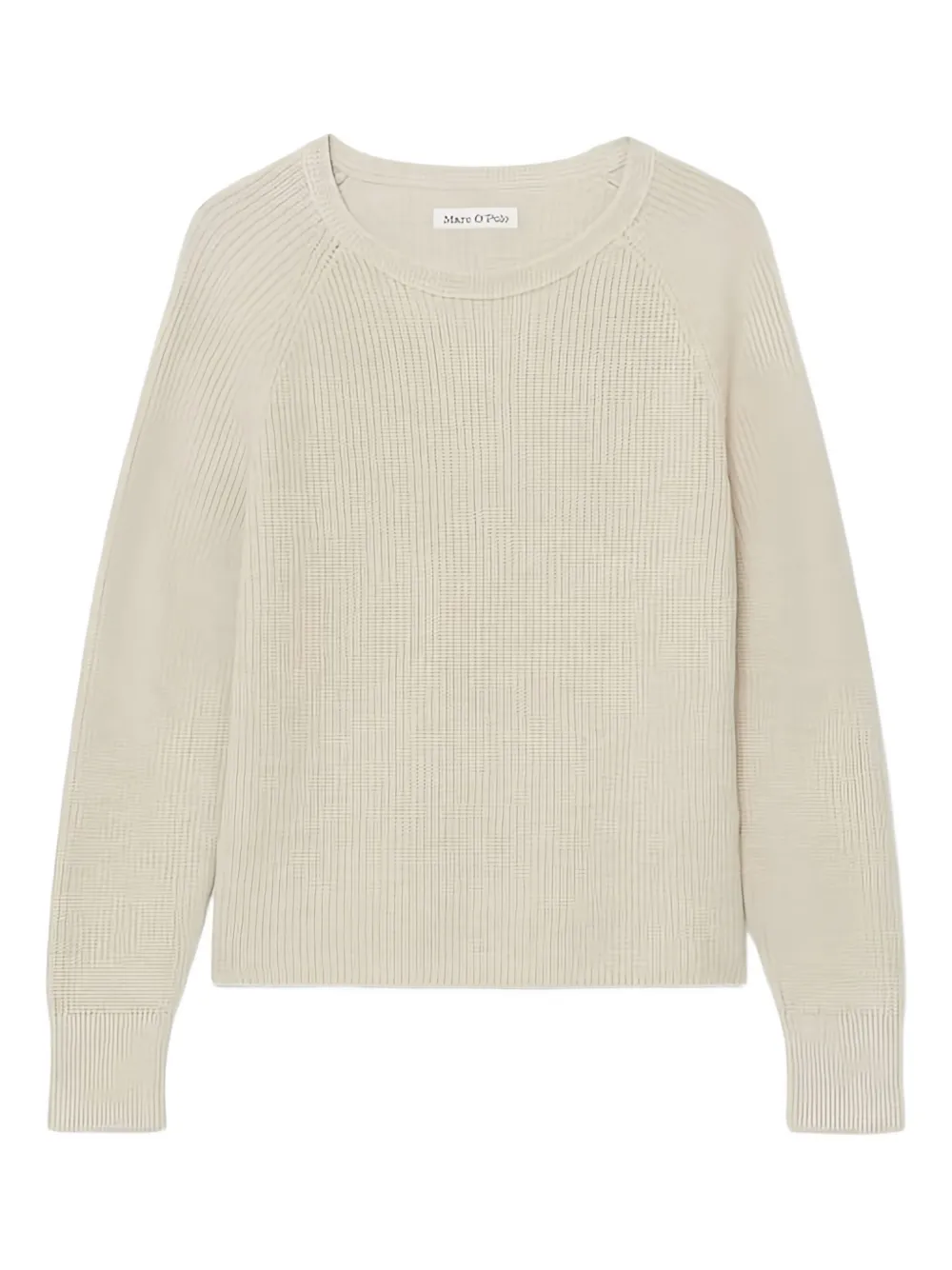 Marc O'Polo Trui met geribbelde ronde hals Beige