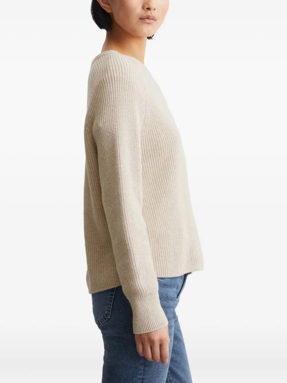 Marc O'Polo Trui met geribbelde ronde hals Beige