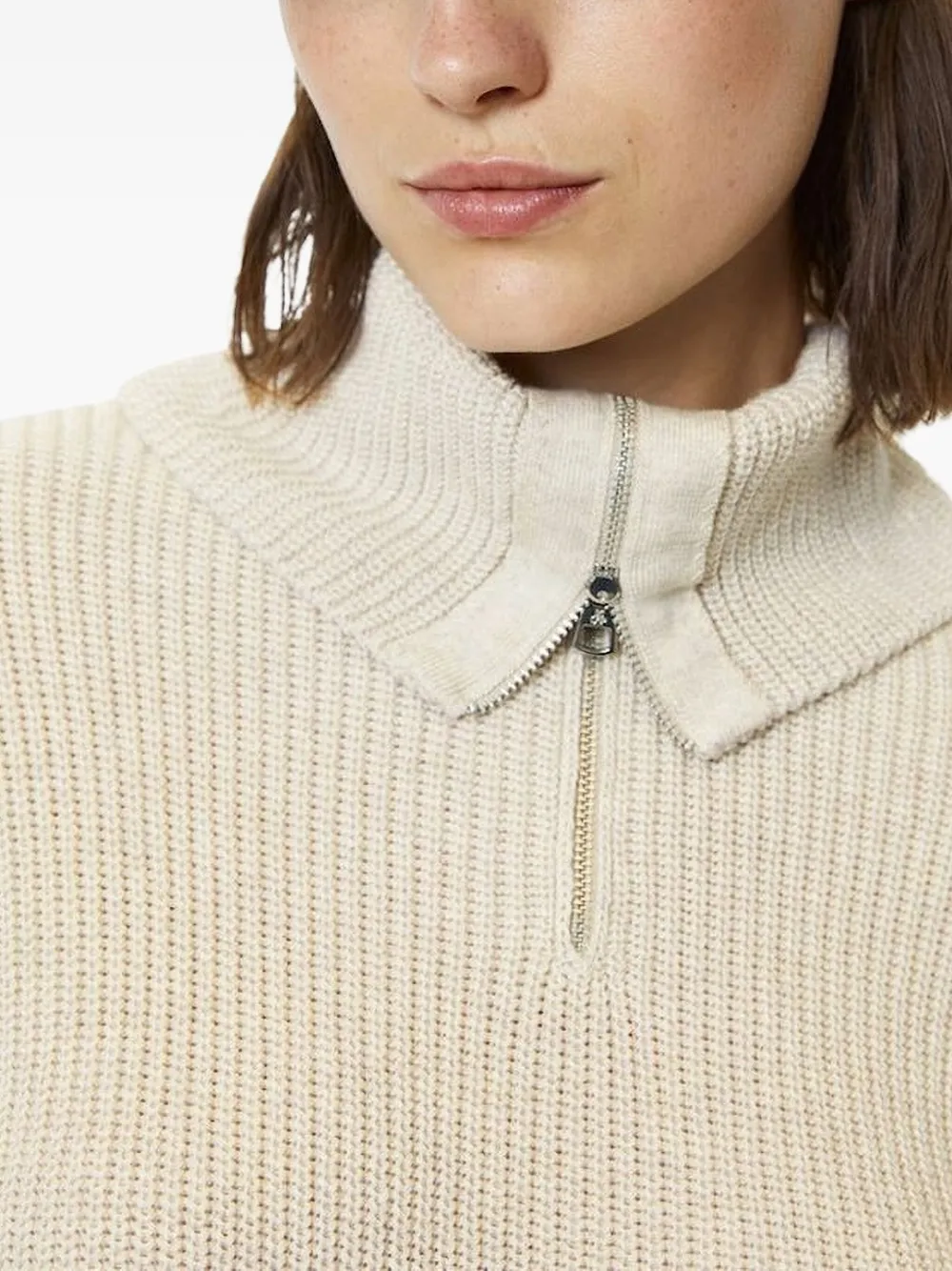 Marc O'Polo Trui met ritshals en kraag Beige