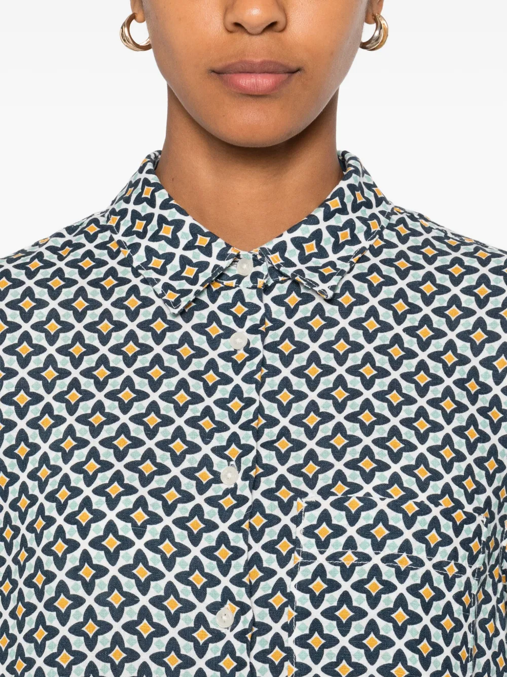 Marc O'polo Geometric-print Shirt Midi Dress In Gray