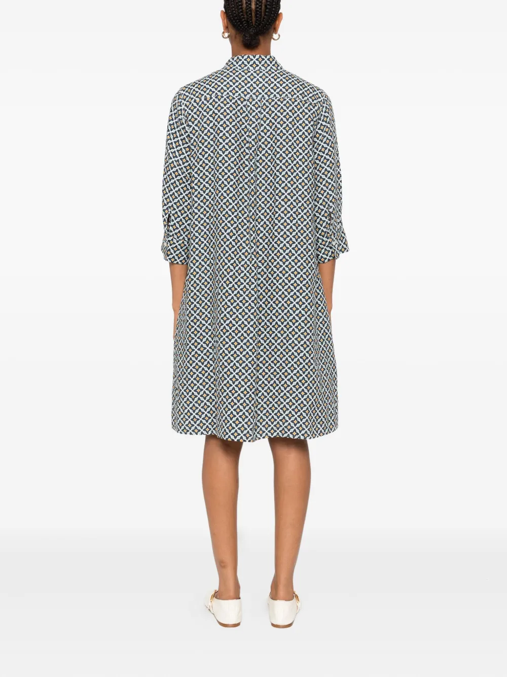 Marc O'polo Geometric-print Shirt Midi Dress In Gray