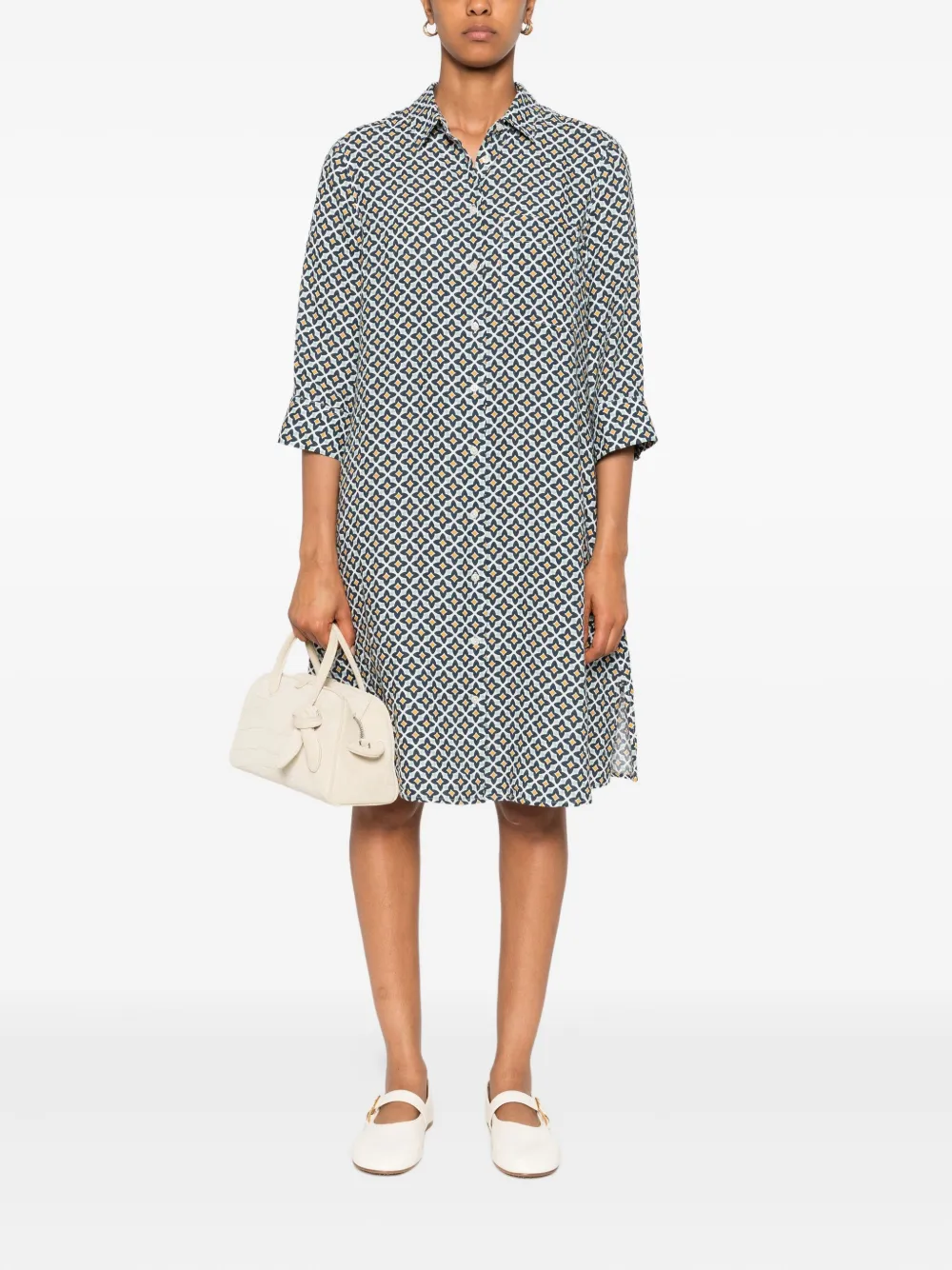 Marc O'polo Geometric-print Shirt Midi Dress In Gray