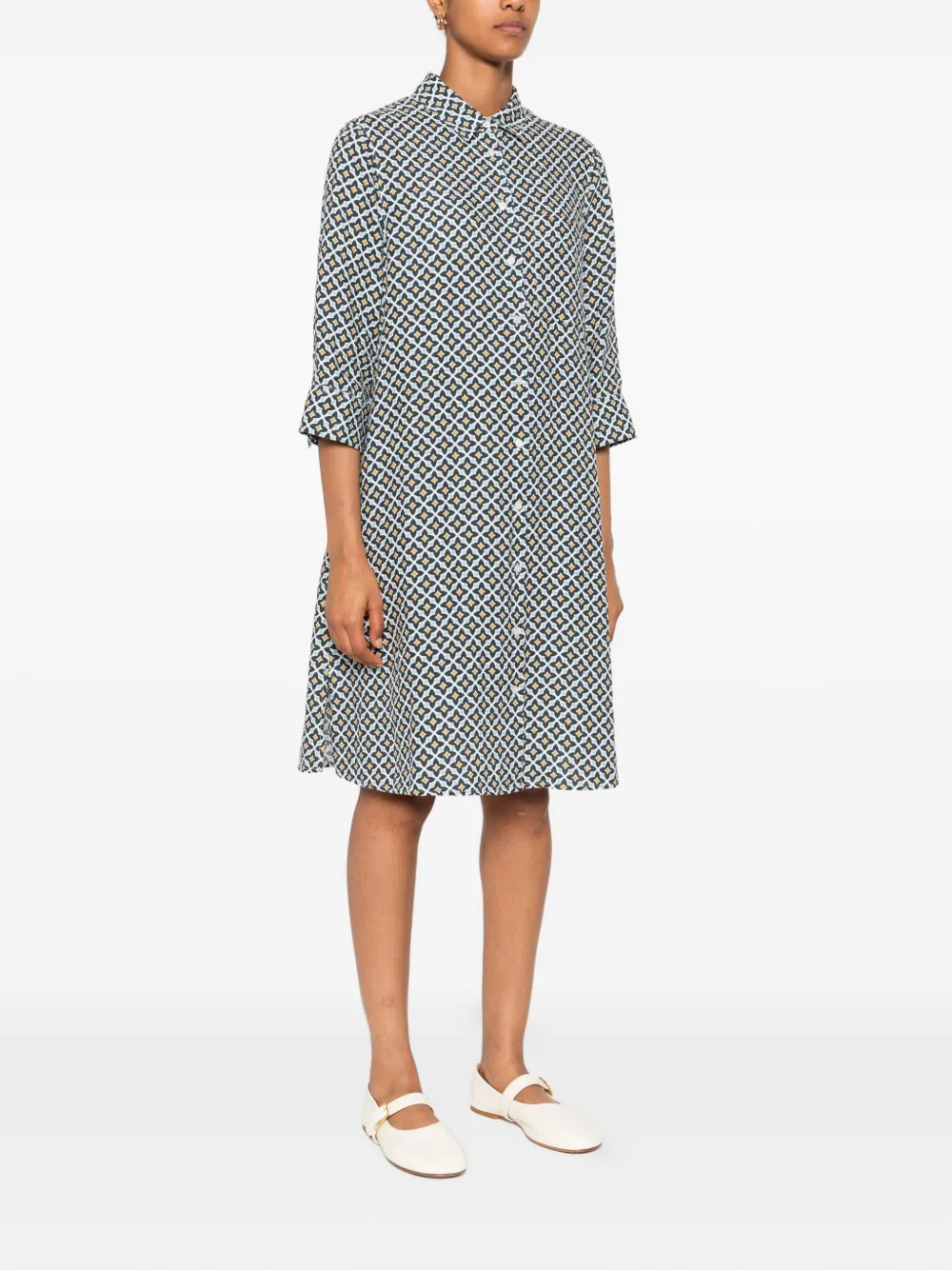 Marc O'polo Geometric-print Shirt Midi Dress In Gray