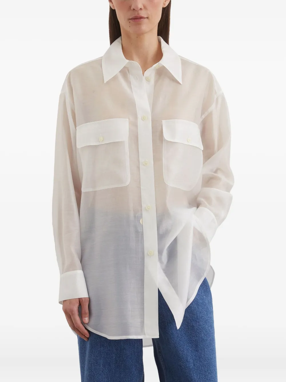 Marc O'Polo sheer button-up shirt - Wit