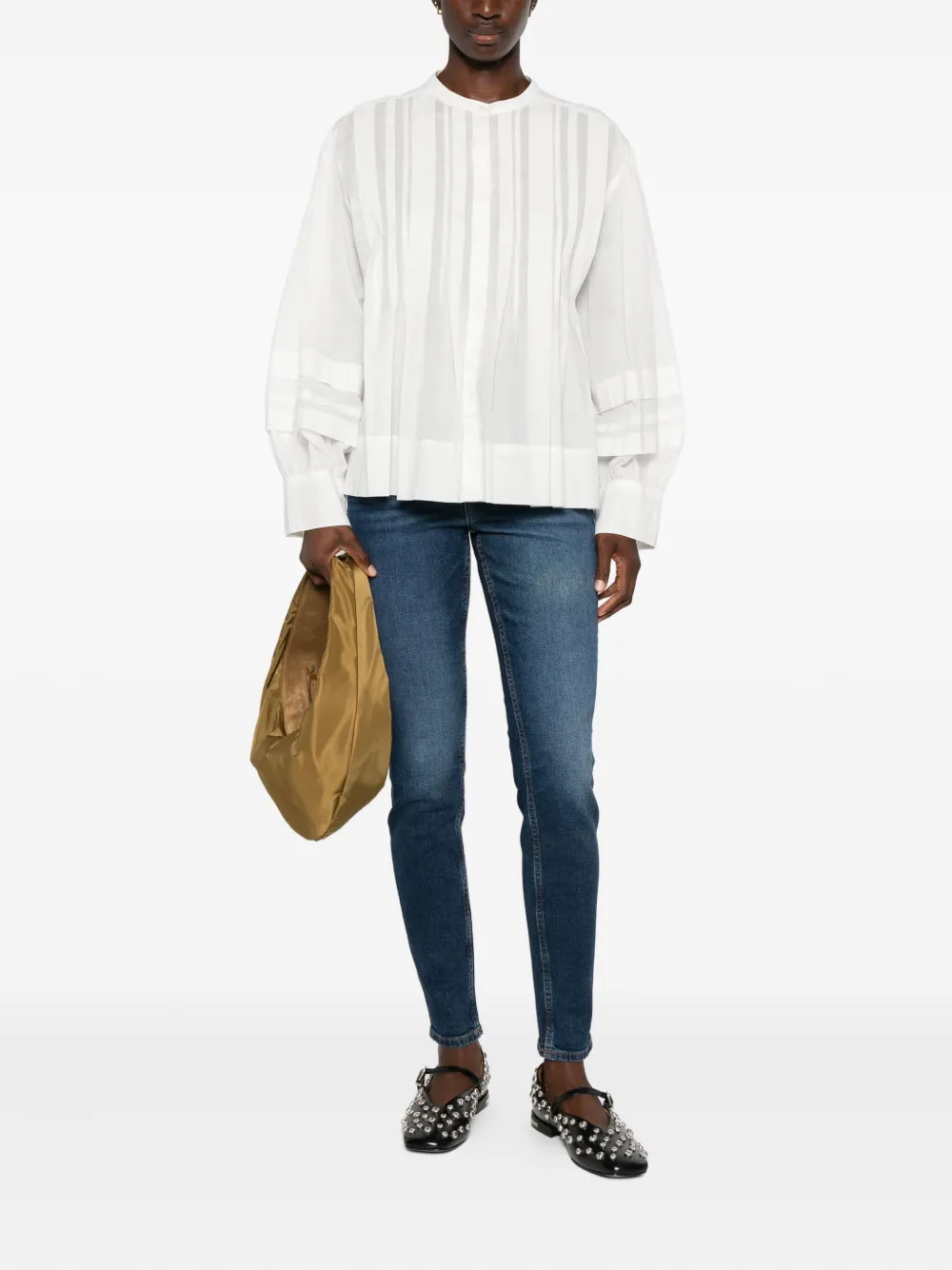 Marc O'Polo pleated button-up blouse - Wit