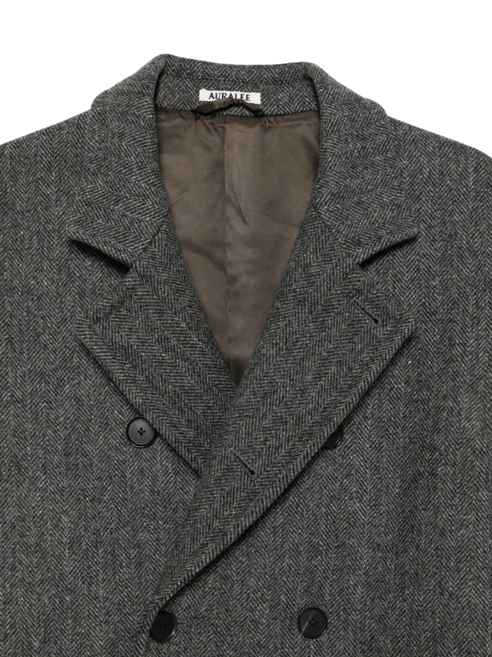 Auralee Shetland wollen jas met dubbele rij knopen Grijs