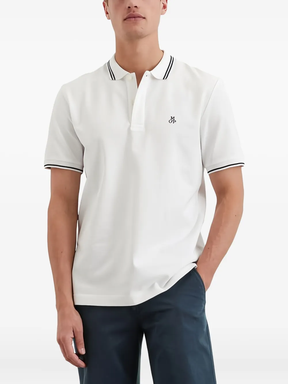 Marc O'Polo Poloshirt met contrasterende strepen Wit