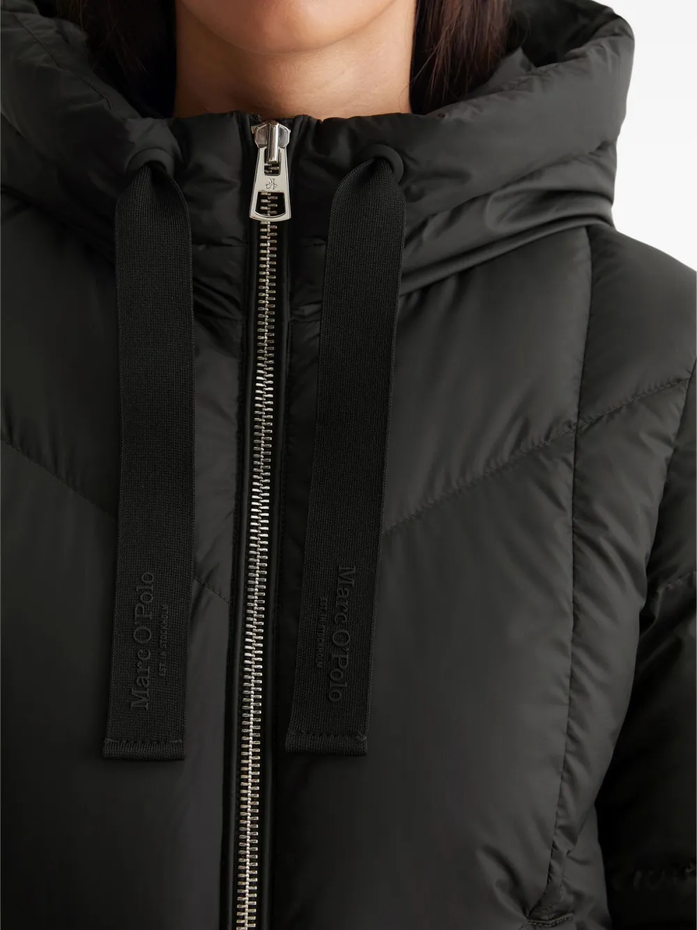 Marc O'polo Chevron-quilted Hooded Jacket In Black
