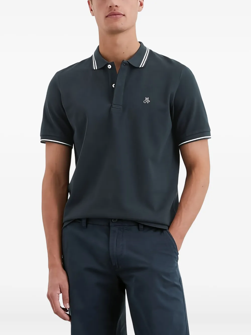 Marc O'Polo Poloshirt met gestreepte kraag Blauw