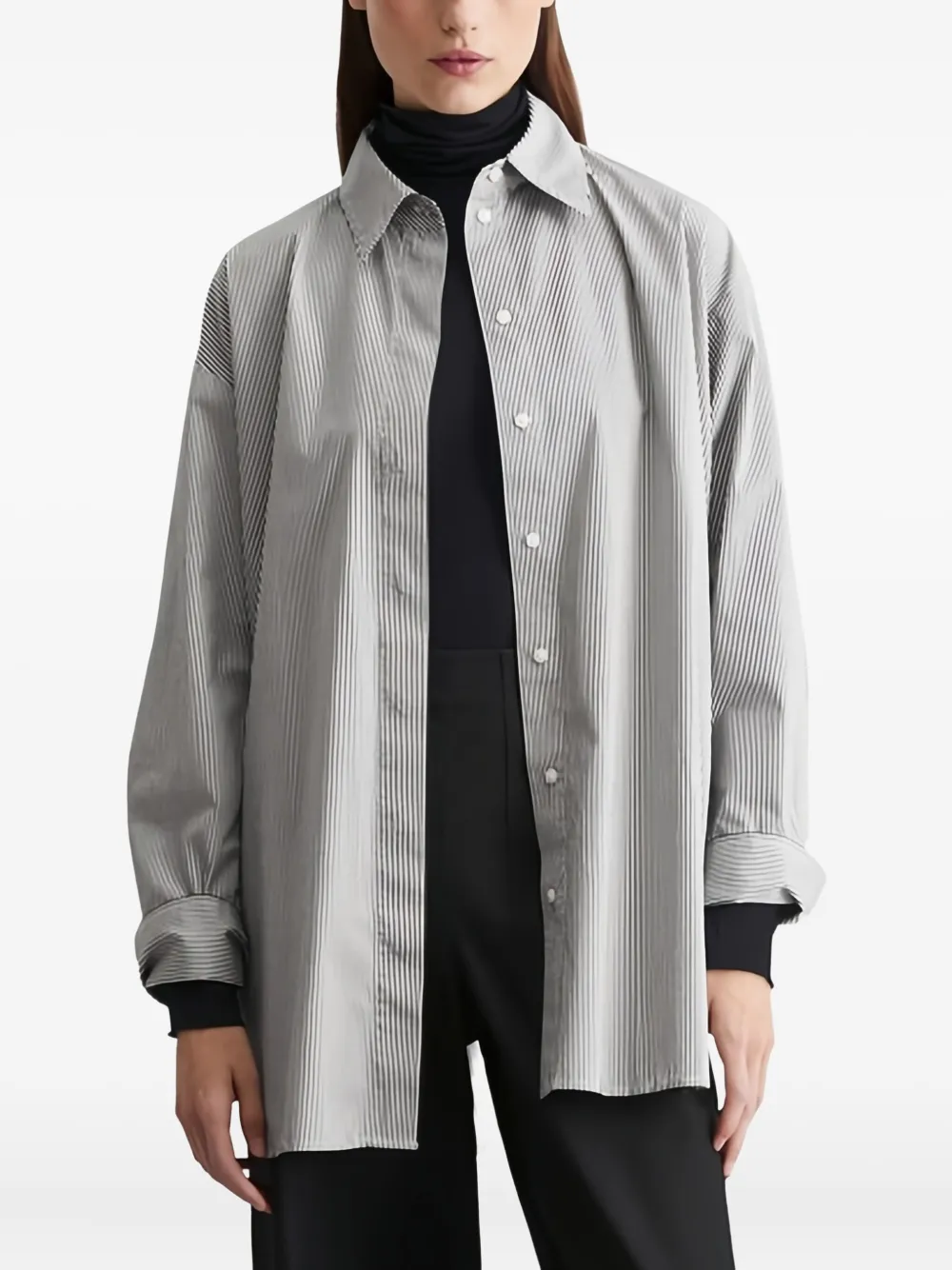 Marc O'Polo striped button-up shirt - Zwart